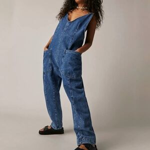 Free People Blue Denim Jumpsuit
